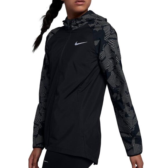 Nike Womens Night Flash Essenitial Hooded Jacket Black Reflective Size Small - Picture 1 of 6
